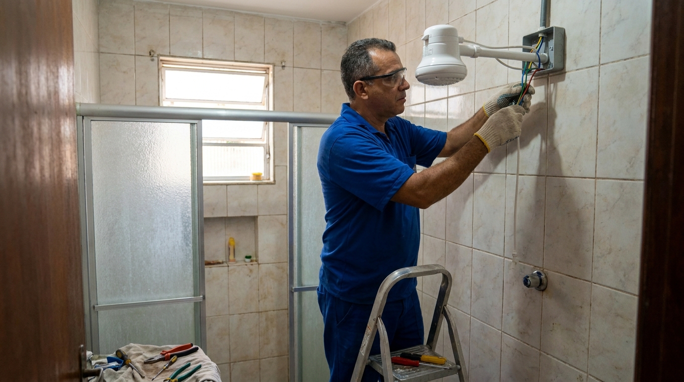 Substituição de Chuveiro Antigo no Bom Retiro, Blumenau‑SC